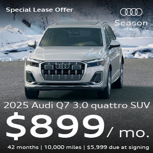 A white Q7 in the snow.